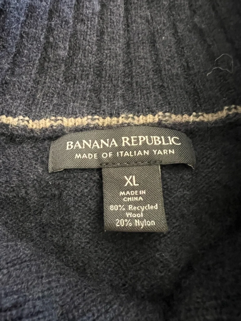 Banana Republic Mens Recycled Wool Sweater Henley Navy‎ Blue Mock Neck Size XL